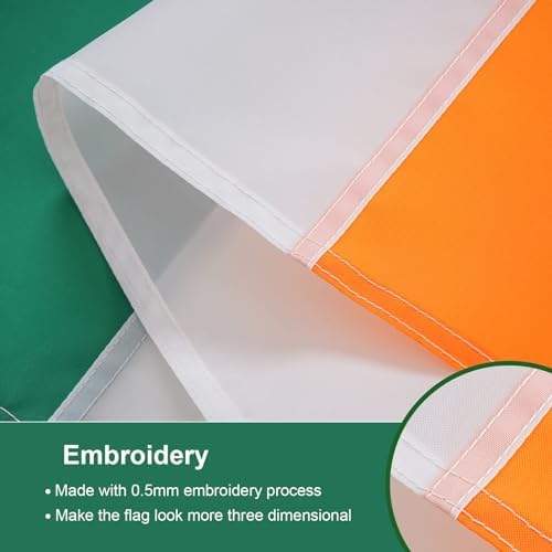 SYII Irish Flag 5x8 Ft Outdoor, Double Sided Sewn Stripes Ireland Flags with 2 Brass Grommets, Heavy Duty 210D Polyester Vivid Color for St Patrick's Day Decor - Image 4