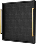 Extra Black Large Serving Tray with Handles for Ottoman,Versatile Shagreen Leather Square Ottoman Tray for Living Room by XIGEXIGE
