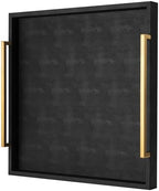 Extra Black Large Serving Tray with Handles for Ottoman,Versatile Shagreen Leather Square Ottoman Tray for Living Room by XIGEXIGE