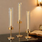 Metal & Acrylic Taper Candle Holders with Ribbed Design - Hurricane Clear Cylinder Candelabra for Wedding, Christmas, Party, Dining Table Centerpiece Decor (Gold, Set of 6) - Image 5