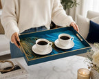 Decorative 2 pcs Tray Set with Gold Handles, Elegant Luxury Style, for Living Room, Kitchen and Vanity (Marble Blue Design) - Image 4