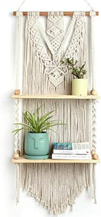 Macrame Wall Hanging Shelf - Boho Shelves Bedroom Decor | Macrame Wall Decor for Kitchen, Plant Hanger Shelves, Woven Rope Floating Shelves & Home Storage Organizer - 2 Tier by InovaTymes