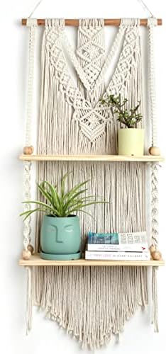 Macrame Wall Hanging Shelf - Boho Shelves Bedroom Decor | Macrame Wall Decor for Kitchen, Plant Hanger Shelves, Woven Rope Floating Shelves & Home Storage Organizer - 2 Tier by InovaTymes