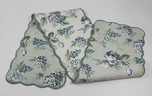 Ivory Sage - Bloom Collection Luxury Handcrafted Runner (Reversible) Cotton Quilted Fabric Machine Washable – Elegant Home Decor – 14 x 72 inches by Whereeverythreadfindsitshome