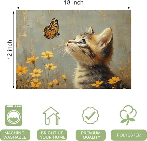 Cat Flower Spring Placemats Set of 6, 12x18 Inch Cat Floral Summer Table Place Mat Animal Washable Non-Slip Heat Resistant Fabric Placement Mats for Party Dining Kitchen Indoor Outdoor Decor - Image 4
