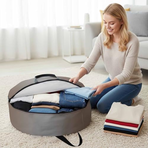 Ombre Abstract Round Storage Bag 36 Inch, Gradient Gray Brown Clothes Storage Container with Handles Heavy Duty Organizer for Comforter, Bedding & Holiday Wreaths - Image 3