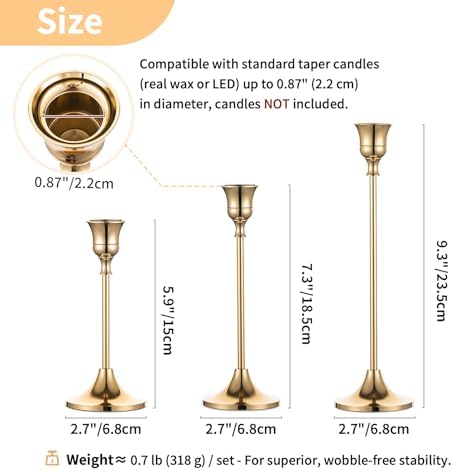 NUPTIO Gold Candlestick Holders Bulk: Solid Aluminum Set of 15 - Image 5