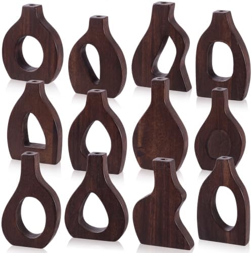 Blulu Set of 12 Small Wooden Vases Bulk for Centerpiece Mini Acacia Wood Vase for Faux Flowers Housewarming Gift Boho Minimalist Home Decor for Kitchen Table Living Room (Brown) by Blulu