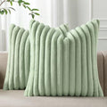 Pallene Faux Fur Decorative Throw Pillow Covers 22x22 Set of 2, Sage Green by PALLENE
