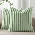 Pallene Faux Fur Decorative Throw Pillow Covers 22x22 Set of 2, Sage Green by PALLENE