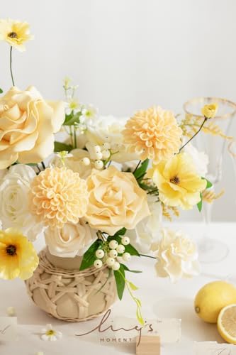 Ling's moment Creamy Yellow Artificial Dahlias, Wedding Flowers, 25 pcs - Image 5