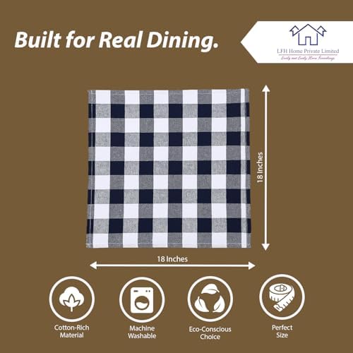 LFH Home 100% Cotton Cloth Reusable Dinner Napkins Set of 12 Washable Soft Decorative Buffalo Plaid Gingham and Checkered Table Napkins for Holidays Wedding Farmhouse Decor 18x18 Inch-Navy Blue&White - Image 3