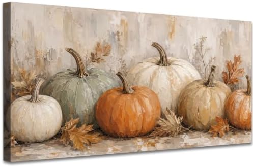 WAXWHELK Pumpkin Fall Canvas Wall Art, Neutral Gray and Beige Pumpkin Painting Pictures, Autumn Rustic Farmhouse Thanksgiving Artwork for Living Room Bedroom Home Decor (12"x24") by Unknown