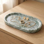YKAJO Cloud Jade Oval Marble Tray, 9.8x4.7 Vanity Perfume Organizer Dish - Image 5