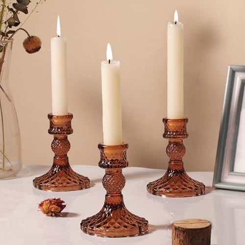 12Pcs Amber Candlestick Holders Set- 4" H Taper Candle Holders Bulk, Glass Candle Holders for Wedding, Party, Fall Dinner Table Centerpieces, Festival Gifts & Windowsill Decor - Image 6