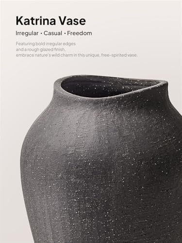 Ceramic Vase - Large 13.6 Inch Tall Floor Vase for Centerpieces, Farmhouse Flower Vases, Rustic Minimalist Home Decor for Living Room, Enterway, Wedding (Sandstone Dark Gray) - Image 4