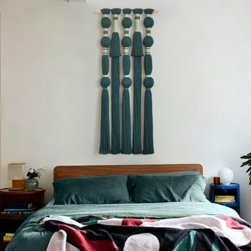 Macrame Wall Hanging Green Boho Wall Decor Handmade Fiber Art 15.7"W*39"L - Image 4