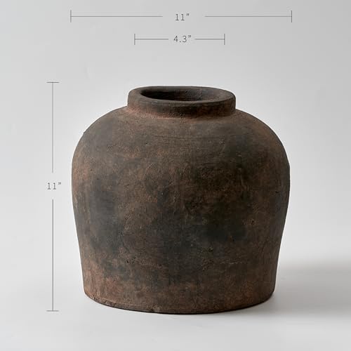 LB2 Brown Ceramic Large Vase, 11" Tall Zen Style vase, Terra Cotta Pitcher, Distressed Farmhouse Decor, Pottery Decorative Flower for Home Decor (B - Brown 11") - Image 2