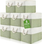 meekoo 8 Pack Fabric Storage Bins Baskets, 15 x 11 x 9.5 in, Green White by meekoo