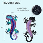 HONGLAND Lizard Metal Wall Art-15 Inch Gecko Wall Decor Hanging Glass Sculpture, 2 Pack Yard Decorations Outdoor for Garden Fence Home - Image 3
