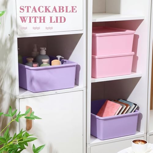 Menkxi 4 Pcs Storage Bins with Lids, Pink, Purple, Large - Image 5