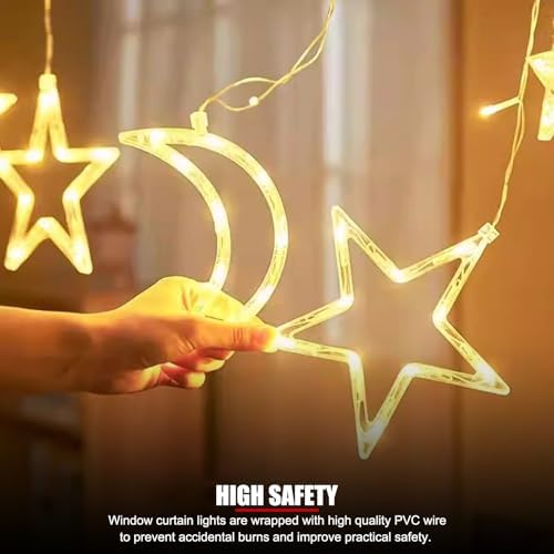 Gavigain Star Moon Curtain String Lights, 10ft 126 LED Ramadan Outdoor Lights with Steady/Flashing Modes for Halloween, Christmas, Camping, Patio Decor - Image 4