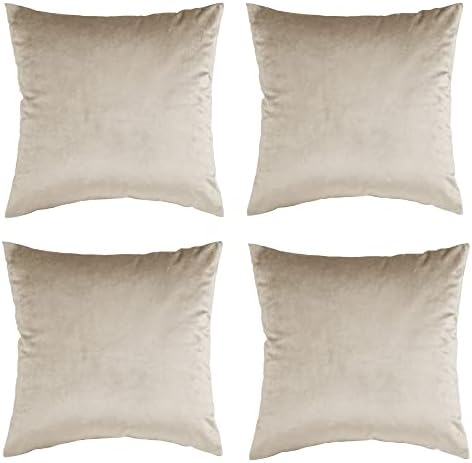 GIGIZAZA Velvet Champagne Throw Pillow Covers Decorative Cushion Covers Pillow Cases Sham for Sofa Couch (18x18inch(45x45cm)-4pcs, Champagne) by GIGIZAZAFocusingonhomedecoration
