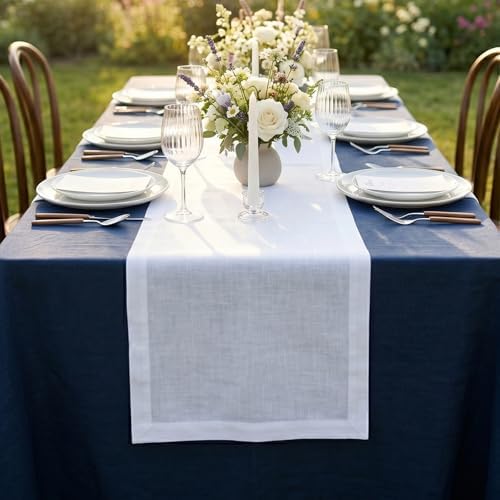 Solino Home 100% Pure Linen Table Runner White, Fete 14 x 108 in - Image 3
