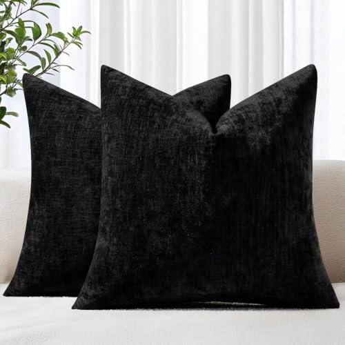 decorUhome Soft Chenille Black Throw Pillow Covers 26X26 Set of 2 by decorUhome