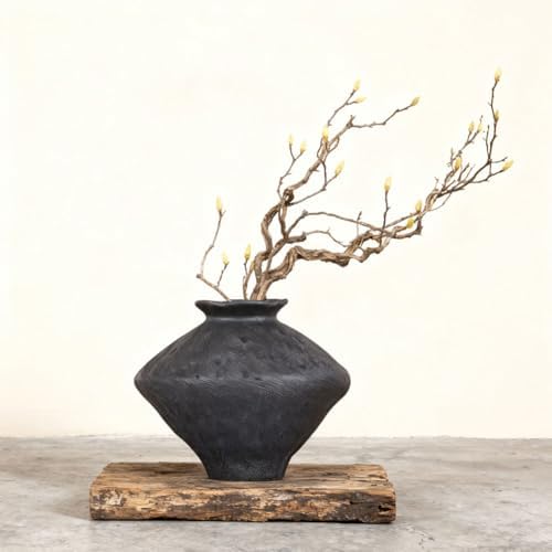 Wabi Sabi Rusty Vintage Vase, 11.4" Tall Wabi Sabi Decor Rustic Farmhouse Pottery Vase for Centerpiece, Textured Pottery Flower Vases for Home Decorative, Table, Living Room (Black, Large) - Image 7