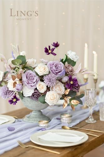 Ling's moment Purple Artificial Wedding Flowers Grand Combo, Lilac & Cream - Image 2
