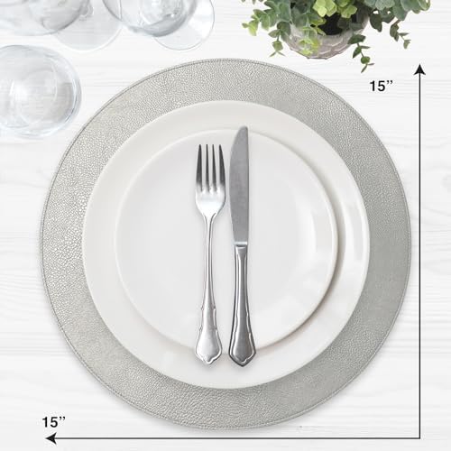 Morgan Faux Leather Round Set of 12 Placemats, 15", Silver, Heat Resistant, Stain Resistant, Non-Slip, Reversible, Durable Table Mats for Kitchen, Dining Table, Indoor Washable Use - Image 3