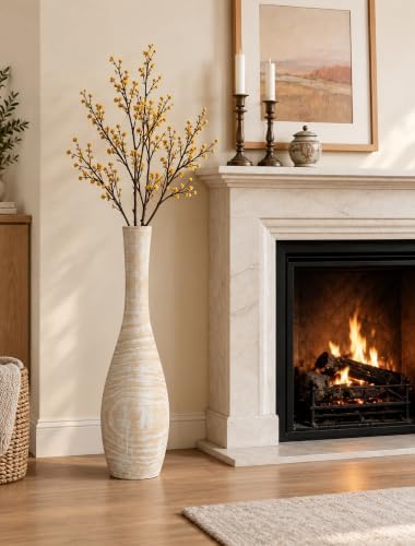 Hanobe 27.5" Tall Wood Floor Vase for Pampas Grass, Boho Farmhouse Style - Image 3