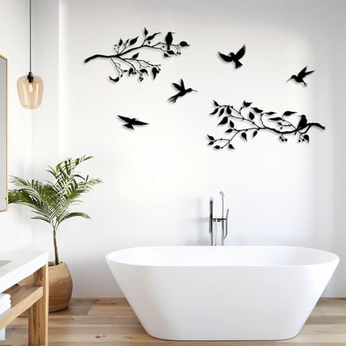 Harikikochuu 4PCS Large Birds on Branch Metal Wall Art Decor,Black Leaves with Birds Silhouette Art Metal Leaves with Hummingbirds Outdoor Wall Decor for Livingroom Balcony Garden Patio Decor. - Image 4