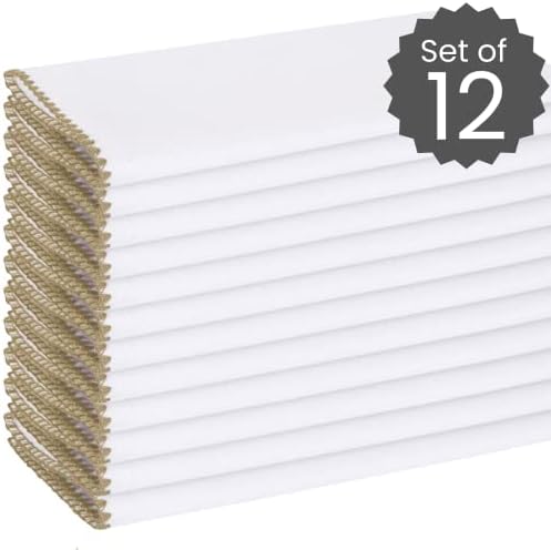 Cotton Clinic Cloth Napkins with Trim - Everyday Use Table Dinner Napkins - Soft Durable Washable - Ideal for Dinner Party Wedding Christmas Easter - Set of 12-20x20 inches Beige White Napkins - Image 2