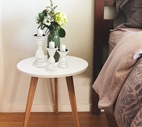 Antique White Wooden Candle Holder Set of 3 – 10, 8, 6 Inch - Image 4