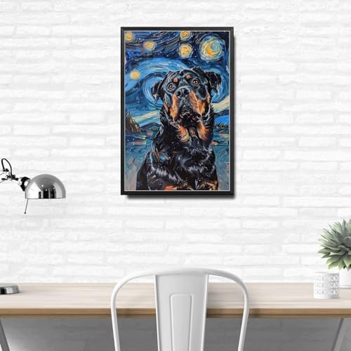 Metal Sign Vintage Tin Sign Rottweiler Starry Night Rottweiler Loyal Rottweiler in Night for Home Security and Seasonal Celebrations Corrosion Resistant Aluminum 6×8 Inches with Metal Frame - Image 3