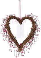 Glitzhome Valentine's Day Wreath 17" Heart Shaped Wreath with Pink Berry and Heart for Front Door Artificial Wreaths for Wedding Festival Anniversary Decor - Image 4