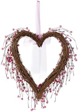 Glitzhome Valentine's Day Wreath 17" Heart Shaped Wreath with Pink Berry and Heart for Front Door Artificial Wreaths for Wedding Festival Anniversary Decor - Image 4