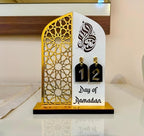 2 Pieces Wood Ramadan Decorations Islamic Eid Mubarak Kareem Table Sign Moon Hollow Star Ornament for Muslim Party Tabletop Decor Home Art Craft Decoration Golden Moon (Silver, Small - 6"W x 9"H) - Image 2