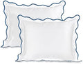 Ridhi White with Blue Scalloped 100% Cotton Throw Pillow Covers 20x26 Inch by Ridhi