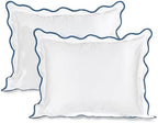 Ridhi White with Blue Scalloped 100% Cotton Throw Pillow Covers 20x26 Inch by Ridhi