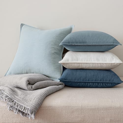 MIULEE Blue Boho Linen Decorative Pillow Covers 20x20 Inch Pack of 4 - Image 7