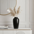 Black Vase for Home Decor, 11 Inch Tall Ceramic Flower Vases for Centerpiece, Modern Decorative Minimalist Vase for Pampas Grass, Textured, Living Room, Entryway, Kitchen Counter Decor - Image 6
