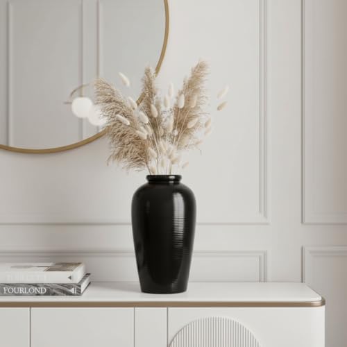Black Vase for Home Decor, 11 Inch Tall Ceramic Flower Vases for Centerpiece, Modern Decorative Minimalist Vase for Pampas Grass, Textured, Living Room, Entryway, Kitchen Counter Decor - Image 6