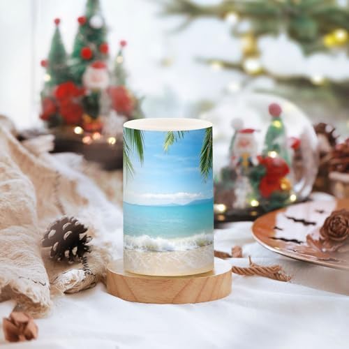 ALAZA Summer Beach with Green Coconut Trees Flickering Flameless Candles Battery Operated with Remote Timer,Tea Light Candles LED Pillar Votive Candles Set of 2 for Outdoor Indoor Decorations - Image 5