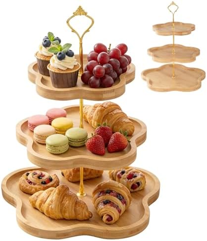 DUJUST 3-Tier Wooden Cupcake Stand, Three Tiered Serving Stand, Tiered Tray by DUJUST