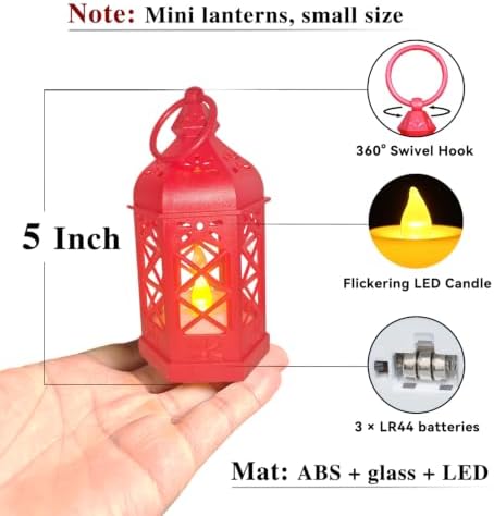 LLQ 12Pcs Red Mini Decorative Lantern with Flickering LED Candle - Image 2