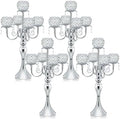 Set of 4 Candlesticks 5 Arm Crystal Strap Pendant Silver Table Decor Candelabra, 22.5 inches Elegant Dining Room Centerpieces for Holiday Parties Weddings (4, Silver) by kehail