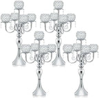 Set of 4 Candlesticks 5 Arm Crystal Strap Pendant Silver Table Decor Candelabra, 22.5 inches Elegant Dining Room Centerpieces for Holiday Parties Weddings (4, Silver) by kehail